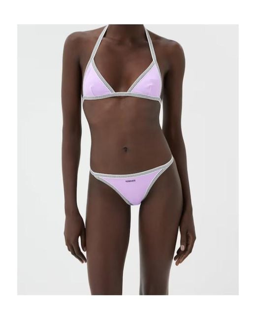 Versace Purple Greca-Motif Bikini Top