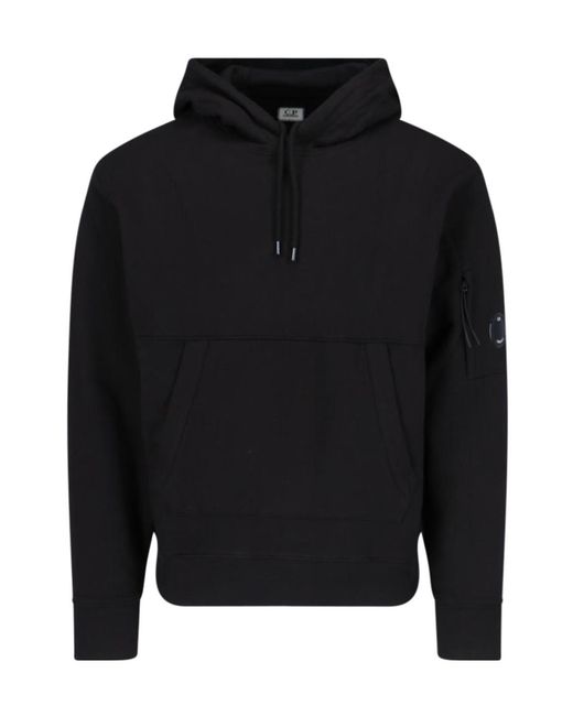 C P Company Black Lens Detailed Drawstring Hoodie for men