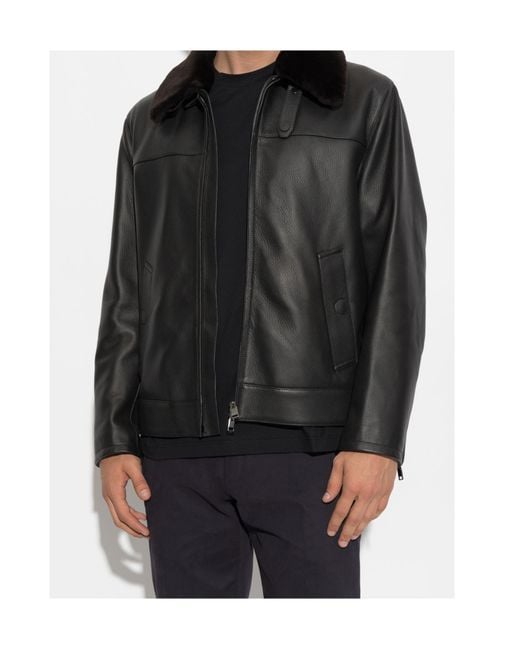 Brioni Black Long-Sleeve Leather Jacket for men