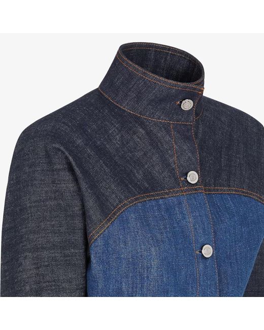 Fendi Blue Panelled Cropped Denim Jacket