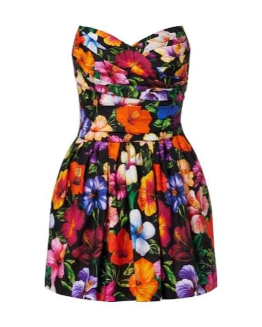 Dolce & Gabbana Red Floral Cotton Minidress