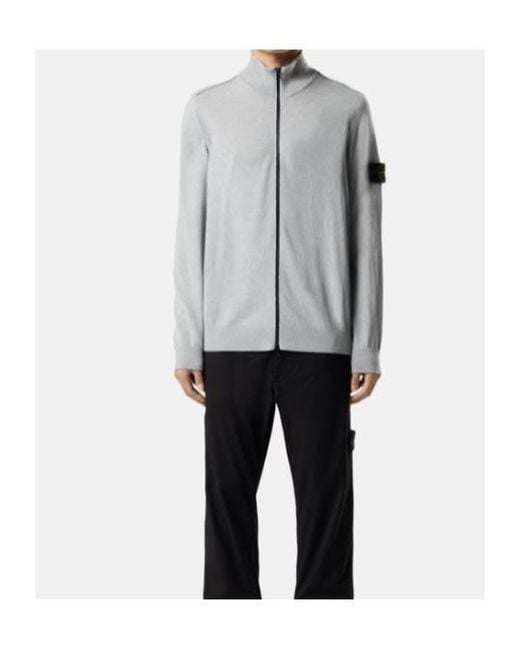 Stone Island Gray Logo Patch Zipped Jumper for men
