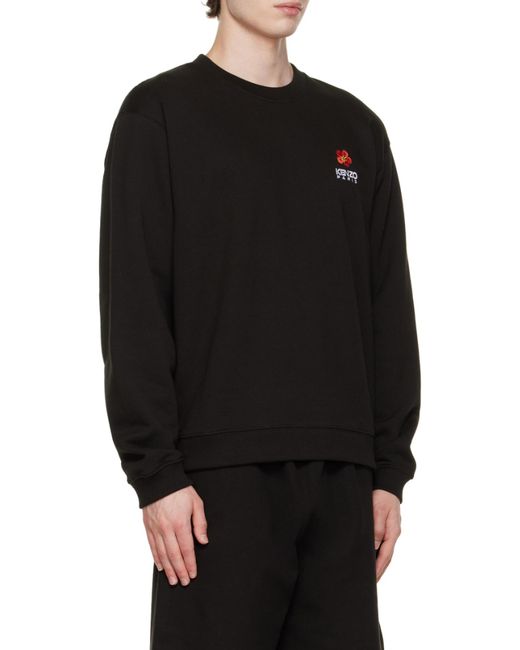KENZO Black Boke Flower Crest Logo Embroidered Sweatshirt for men