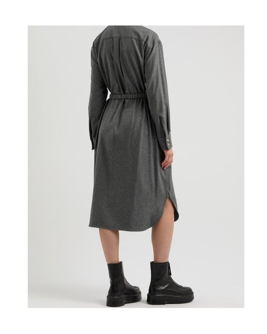 Moncler Gray Belted Wool-Blend Midi Shirt Dress