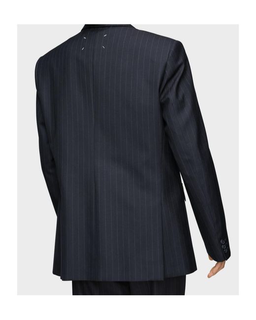 Maison Margiela Blue Single-Breasted Pinstriped Blazer for men