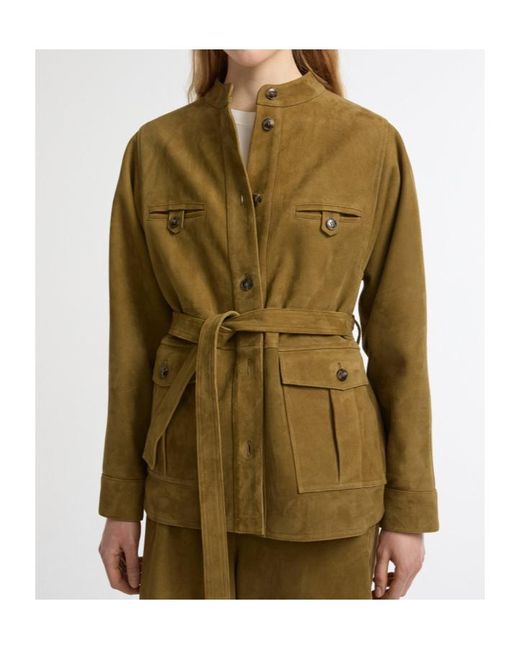 Yves Salomon Green Belted Suede Jacket