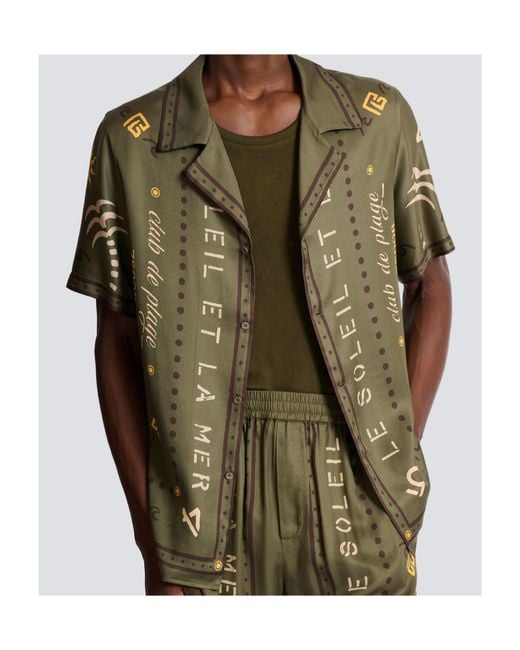Balmain Green Printed Short Sleeve Shirt for men