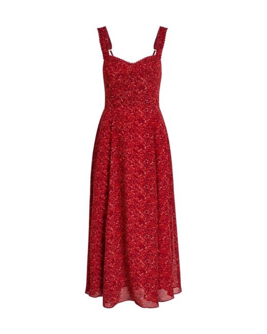 Reformation Red Lela Floral-Print Georgette Midi Dress