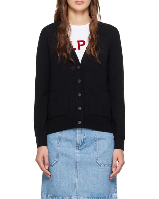 A.P.C. Black V-Neck Logo Embroidered Cardigan