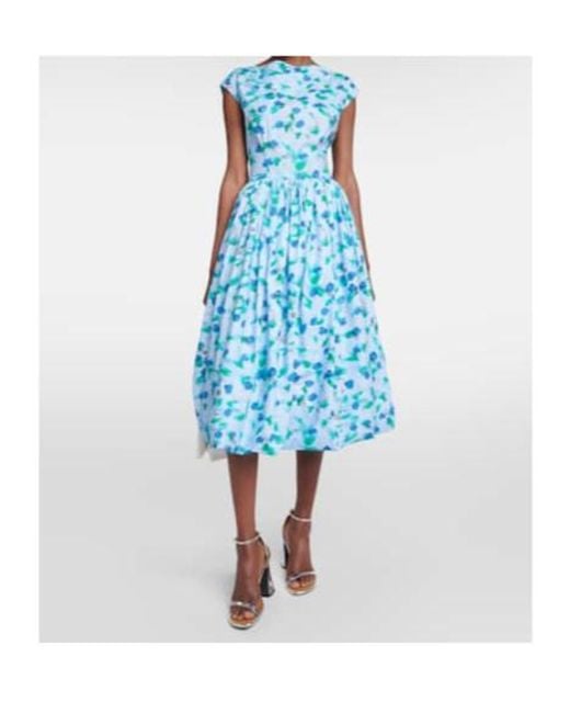 Marni Blue Floral Cotton Poplin Midi Dress