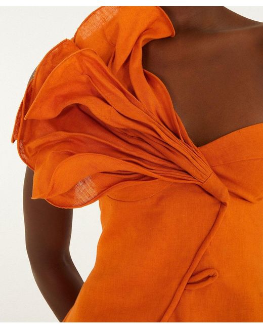 Farm Rio Orange Ruffle One-Shoulder Mini Dress