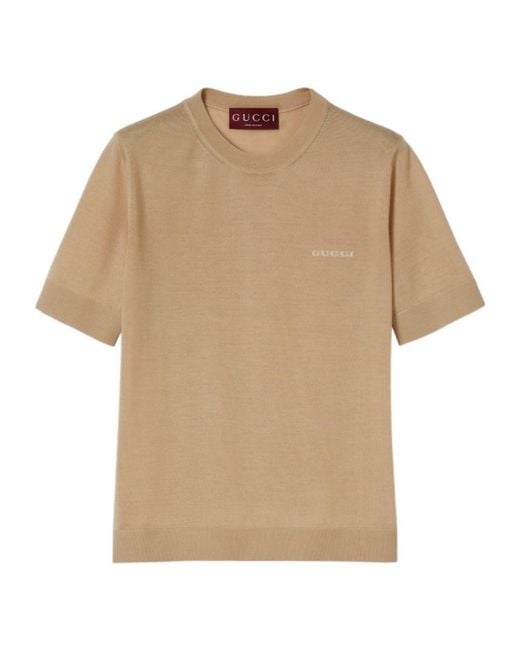 Gucci Natural Logo Intarsia Knit Top