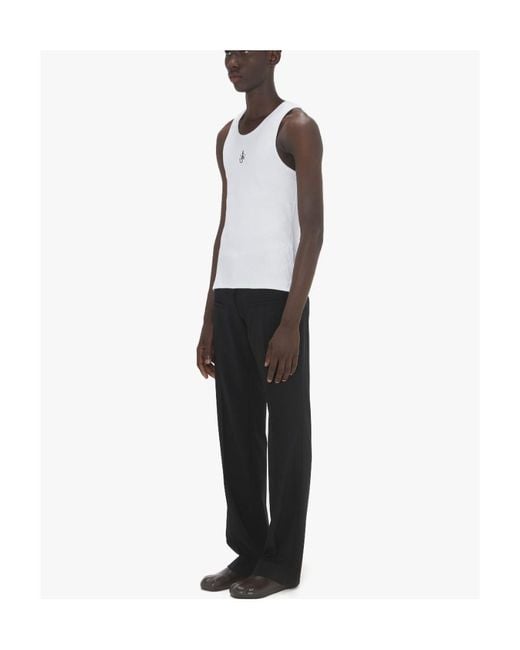 J.W. Anderson White Jw Anderson Logo-Embroidered Ribbed-Knit Sleeveless Tank Top for men