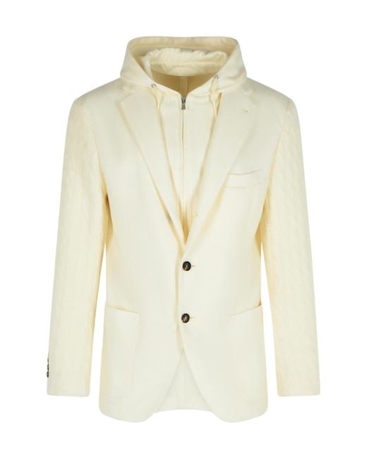 Eleventy White Cable-Knit Panel Hooded Blazer for men