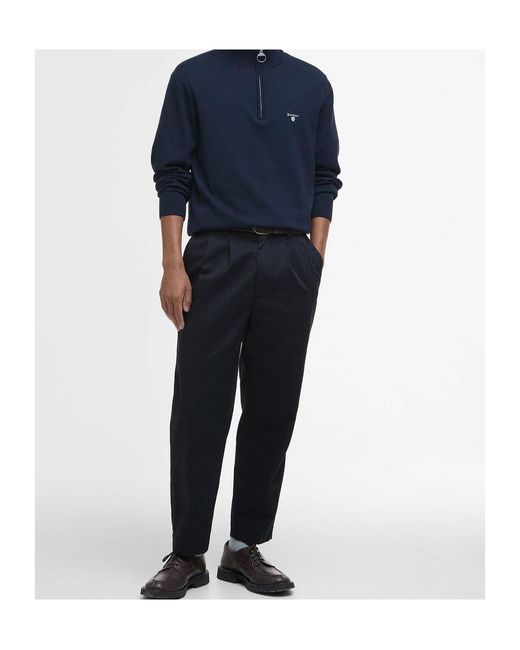 Barbour Blue Half-Zip Ribbed-Trim Sweater for men