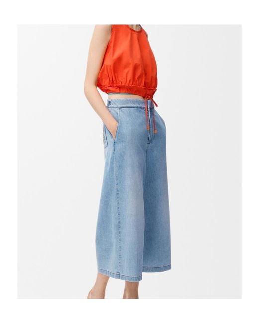 Loewe Blue Topstitched Anagram Cropped Jeans