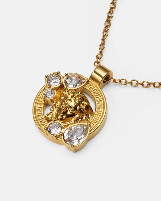 Versace Metallic Embellished Pendant Necklace