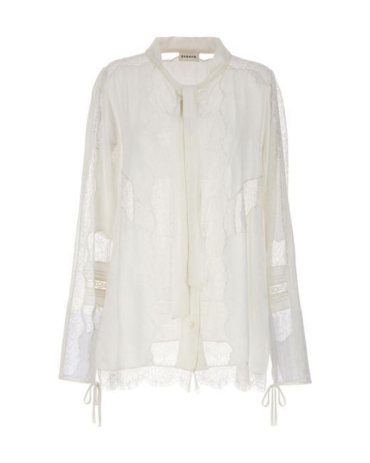 P.A.R.O.S.H. White Long-Sleeved Transparent Detail Blouse