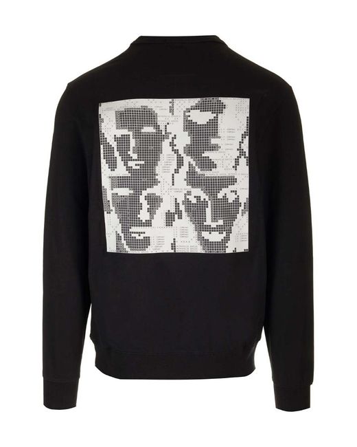 C P Company Black Graphic Printed Crewneck Sweatshirt for men