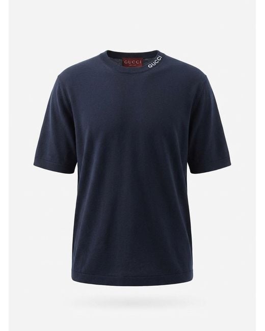 Gucci Blue Logo Intarsia Knit T-Shirt for men