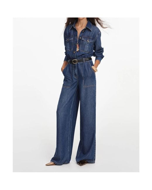 Self-Portrait Blue Belted Utility Jumpsuit
