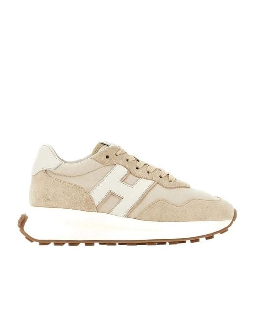 Hogan White Logo Patch Lace-Up Sneakers