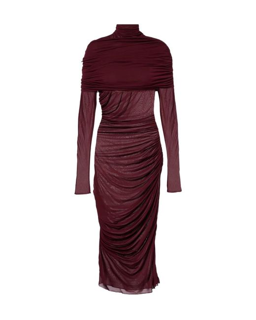 Mugler Red Perspective Pleated Dress