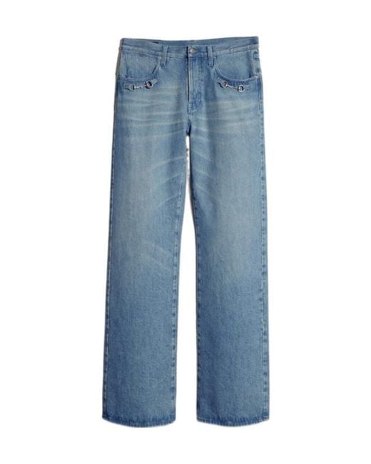 Gucci Blue Flared Denim Pants With Horsebit for men