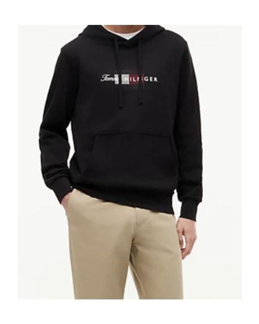 Tommy Hilfiger Black Logo-Print Drawstring Hoodie for men