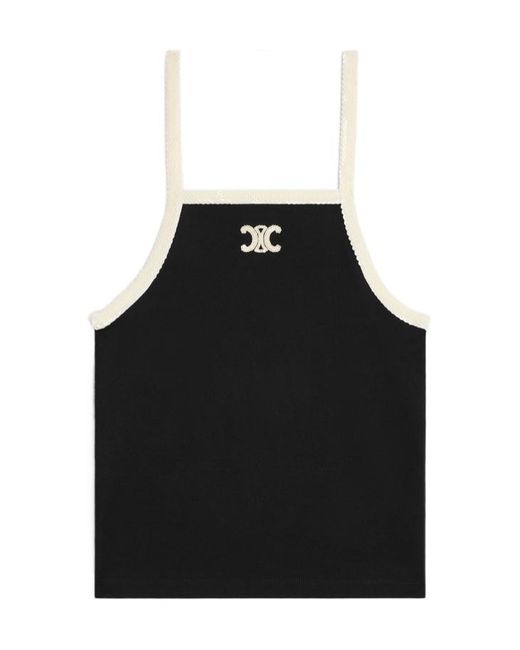 関税込 CELINE | EMBROIDERED TANK TOP IN SILK AND COTTON embroidered triomphe tank top in cotton jersey - OFF WHITE