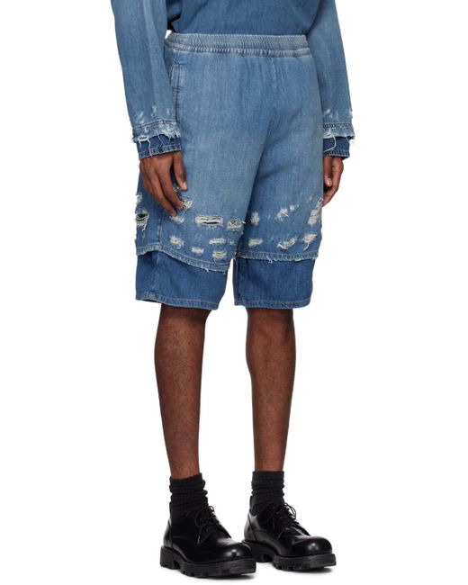 DIESEL Blue Distressed-Effect Denim Shorts for men