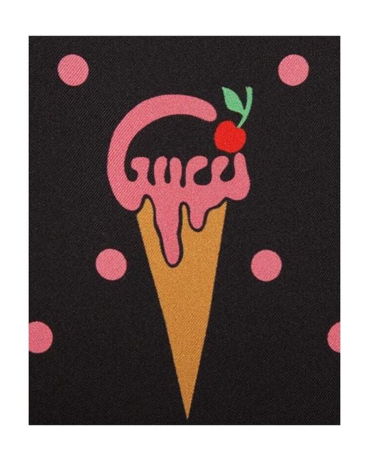 Gucci Black Ice-Cream-Print Silk Shorts