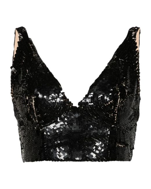 P.A.R.O.S.H. Black Sequinned Crop Top