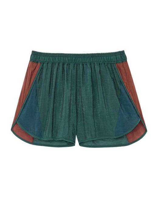 Saint Laurent Green Color-Blocked Curved Hem Shorts