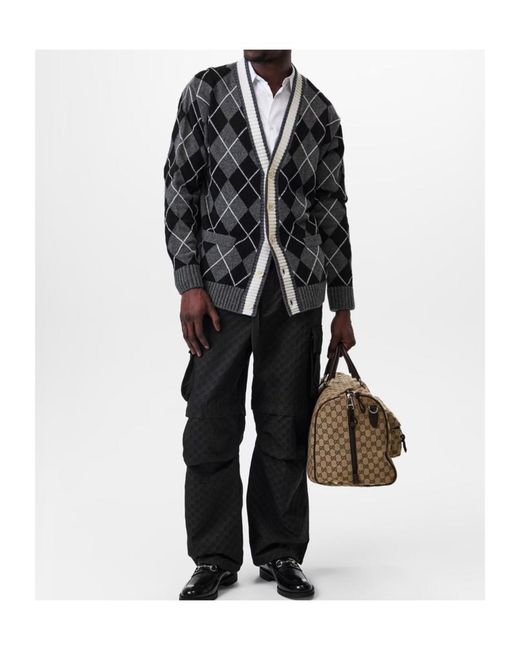 Gucci Gray Diamond Pattern Knitted Cardigan for men