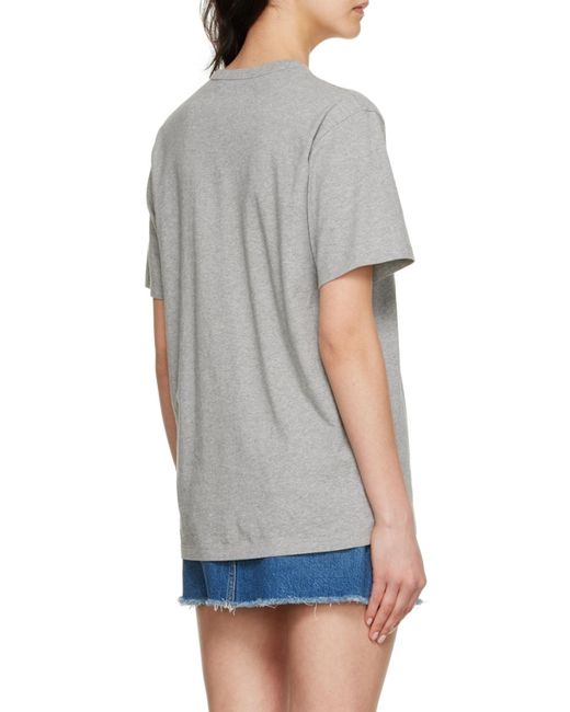 Maison Kitsuné Gray Embroidered-Logo Pocket T-Shirt for men