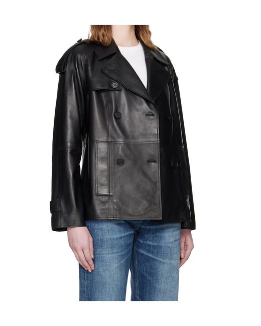 Mackage Black Dolores Double-Breasted Leather Jacket