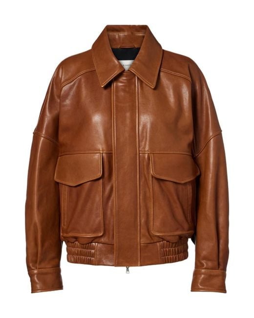 Nour Hammour Brown Runa Leather Bomber Jacket