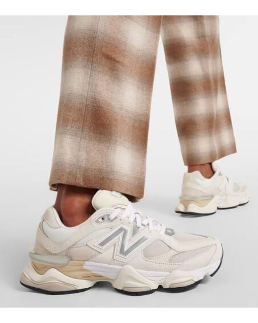 New Balance White 9060 Suede-Trimmed Sneakers