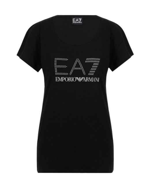 EA7 Black T-Shirt With Round Neck And Short Sleeves