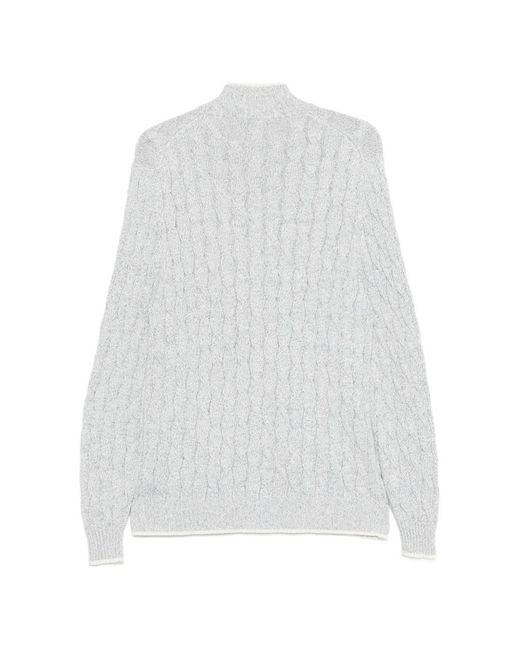Eleventy White Cable-Knit Zip-Up Cardigan for men