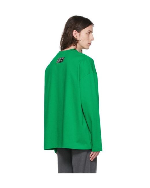 we11done Green Logo-Print Long-Sleeved T-Shirt for men