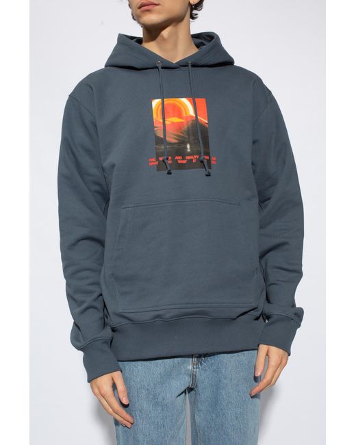 Helmut Lang Blue Graphic Printed Drawstring Hoodie for men