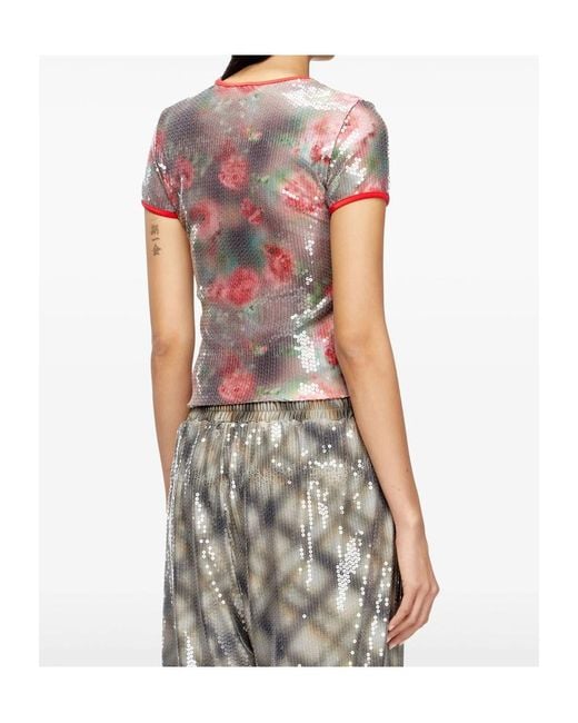 DIESEL Pink T-Unkyel Sequinned Skinny Floral Print Jersey Top