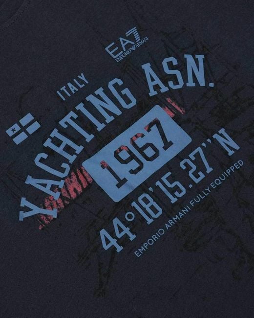 EA7 Blue Round-Necked Logo T-Shirt for men