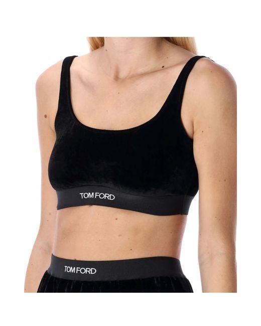 Tom Ford Black Stretch Lustrous Velour Signature Bralette
