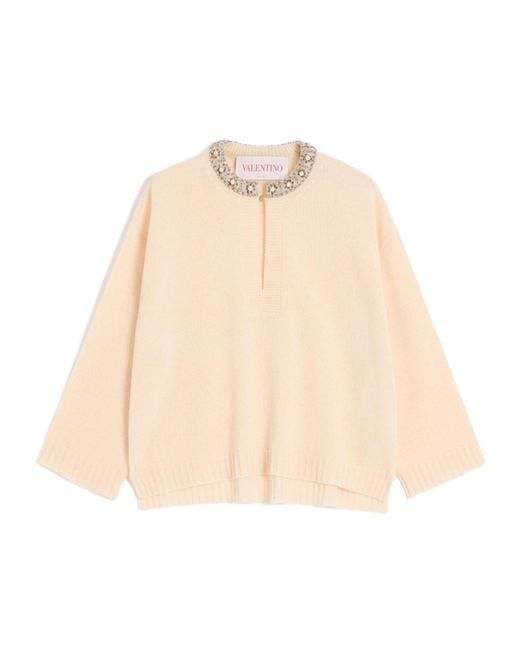 Valentino Natural Embellished Long-Sleeved Jumper