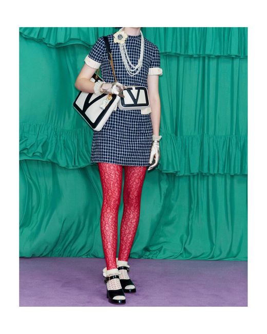 Valentino Flower Lace Tights in Red | Lyst