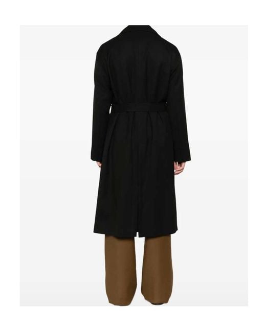 Lardini Black Belted Double-Breasted Coat for men