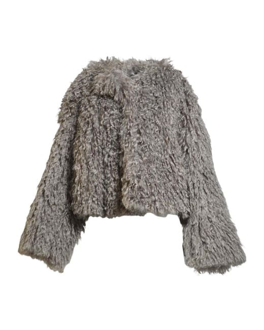 Tagliatore Gray Faux-Fur Crewneck Jacket